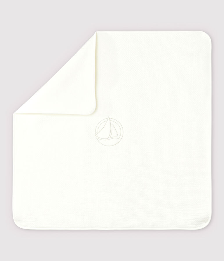 Babies' Organic Cotton Quilted Tube Knit Blanket MARSHMALLOW white