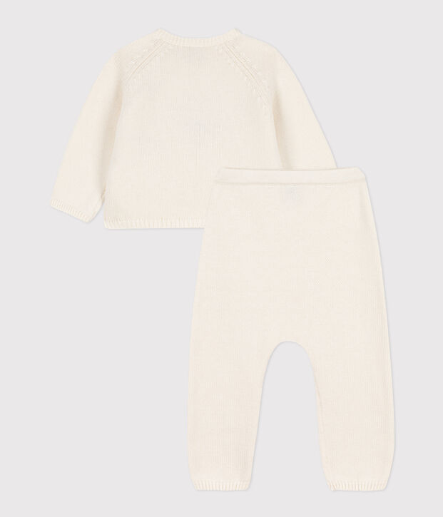 Babies' Wool/Cotton Knit 2-Piece Outfit white