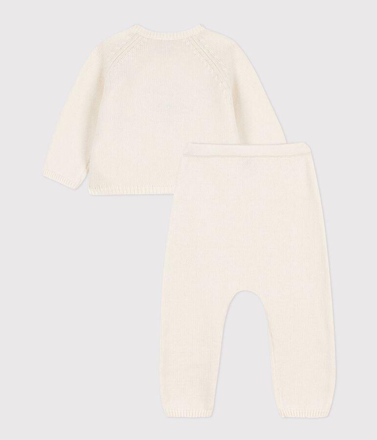 Babies' Wool/Cotton Knit 2-Piece Outfit white