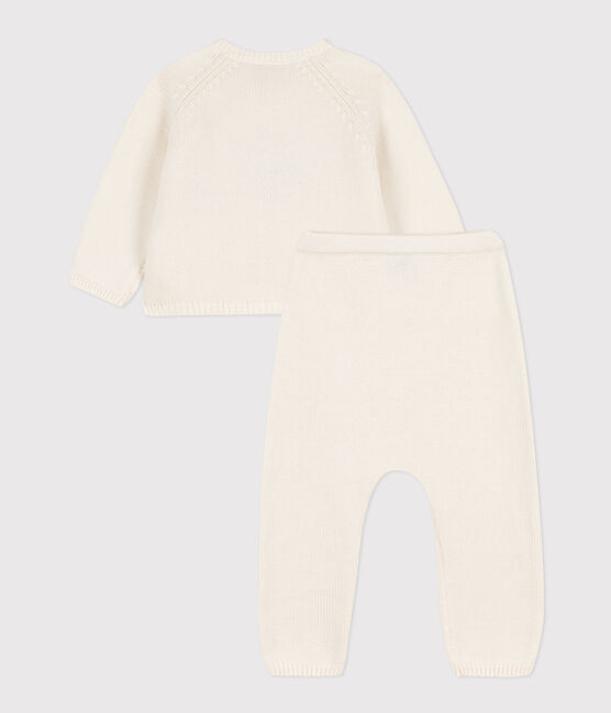 Babies' Wool/Cotton Knit 2-Piece Outfit MARSHMALLOW white
