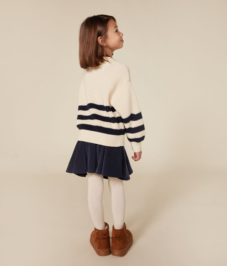 Girls' cotton jumper Ecru/blue