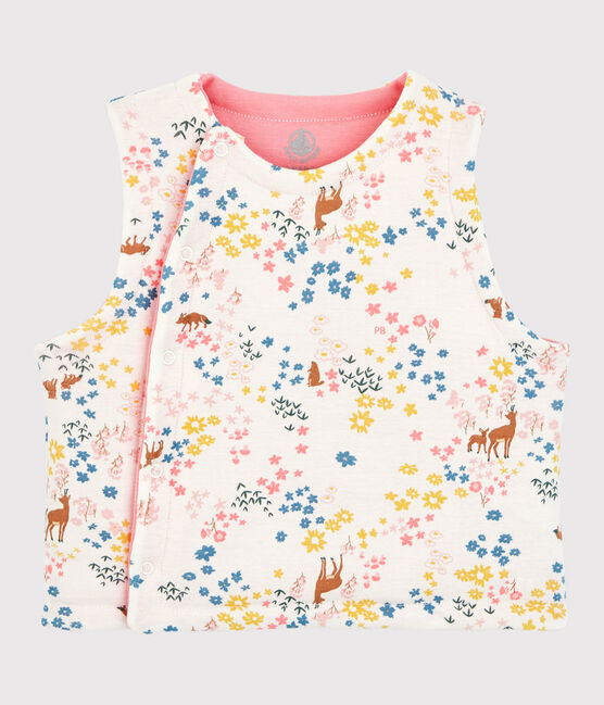 Baby Girls' Reversible Padded Organic Cotton Cardigan MARSHMALLOW white/MULTICO white