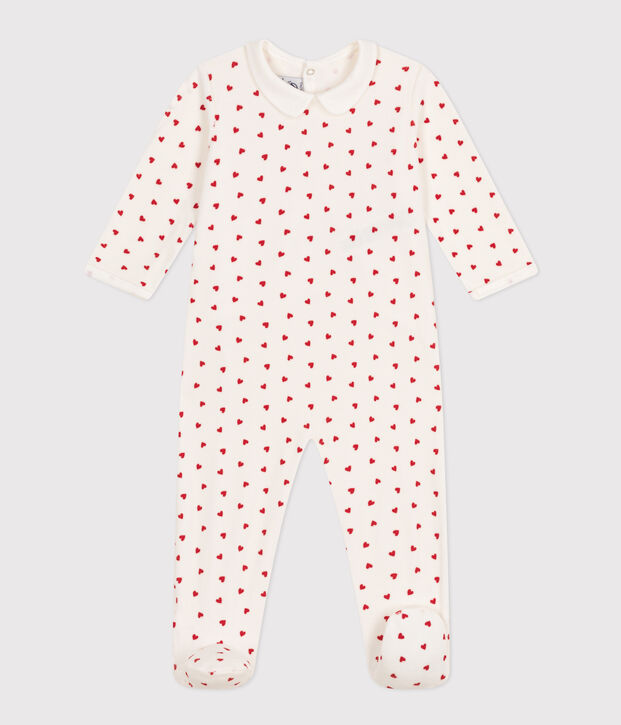 Babies' Heart Patterned Velour Pyjamas white/red