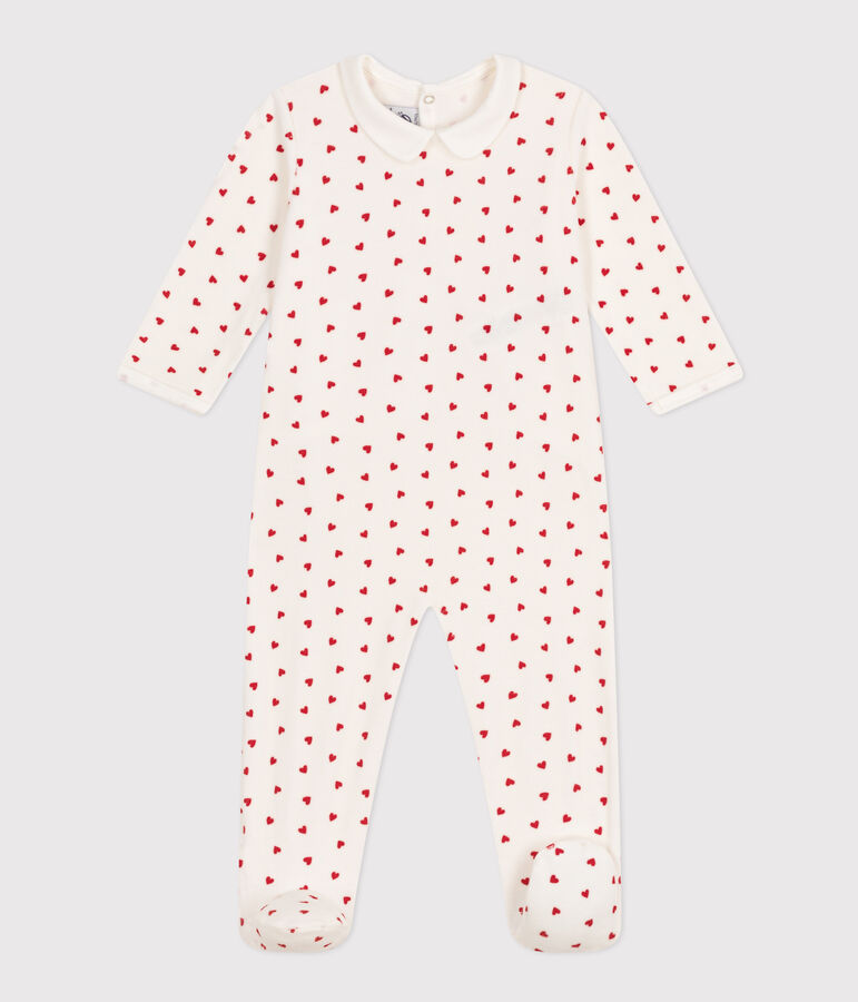 Babies' Heart Patterned Velour Pyjamas white/red