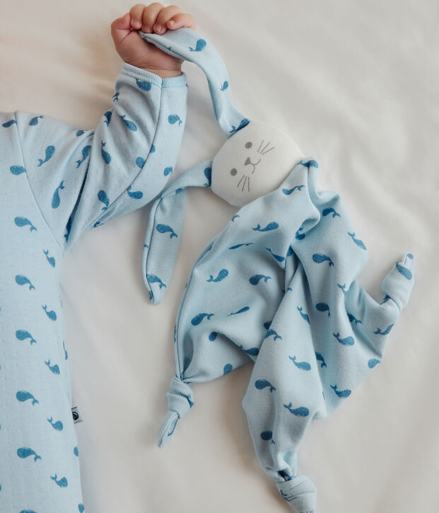 Babies' printed cotton comforter blue/blue
