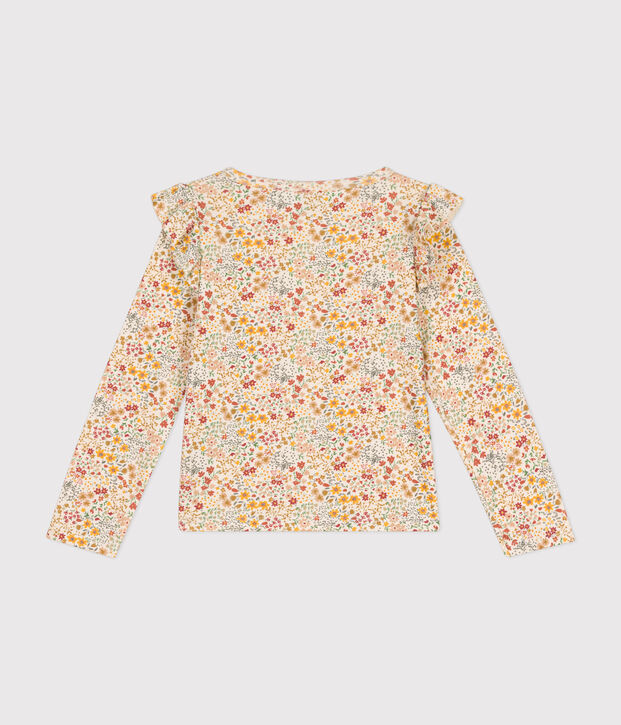 Girls' long-sleeved rib knit T-shirt Ecru/multicolor