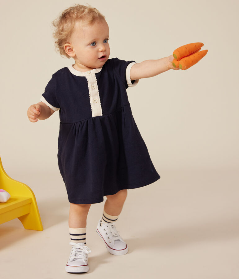Babies' cotton short-sleeved dress blue