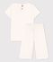 Girls' Heart Pattern Cotton Pyjamas MARSHMALLOW white/PAPAYE