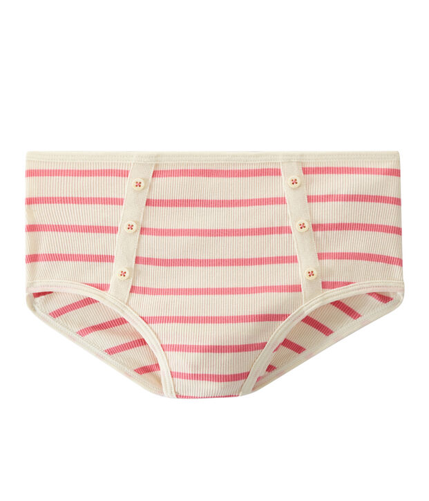 High-waisted pants with 2x2 ribbing white/pink