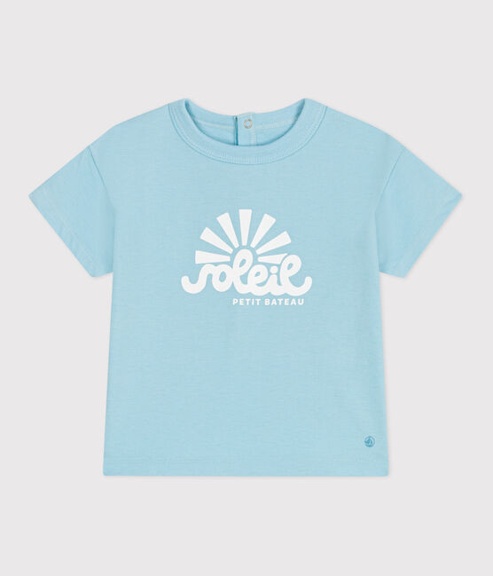Babies' short-sleeved plain cotton T-shirt AQUATIC blue