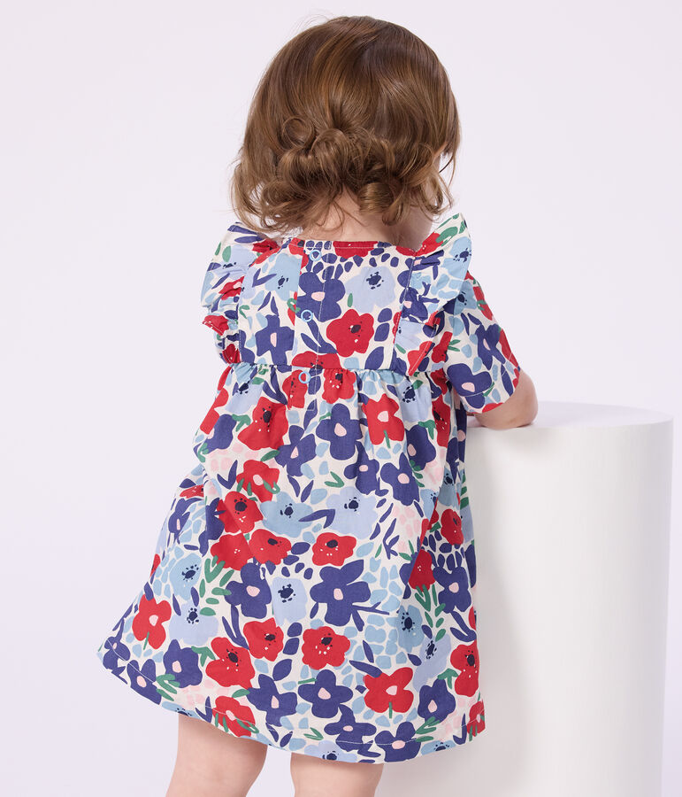 Babies' short-sleeved cotton dress and matching bloomers printed with hearts white/multicolor