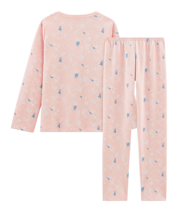 Girls' Pink Double-Sided Jersey Pyjamas with Penguin Print pink/multicolor