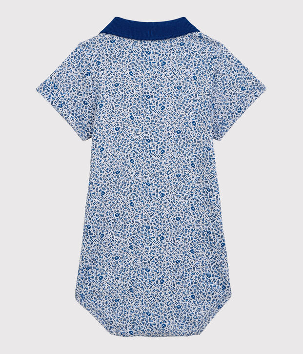Baby Boys' Cotton Bodysuit with Polo Shirt Collar grey/blue