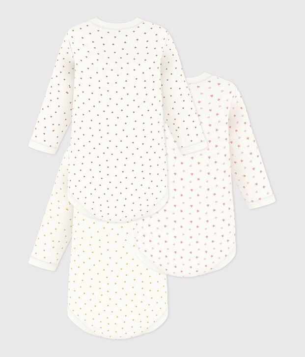Pack of babies' long-sleeved small heart-print cotton bodies multicolor