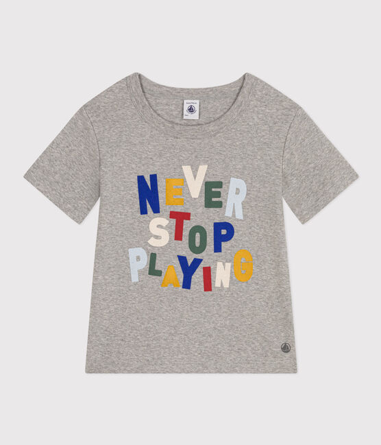 Boys' Printed Lightweight Jersey T-shirt CHATON CHINE grey