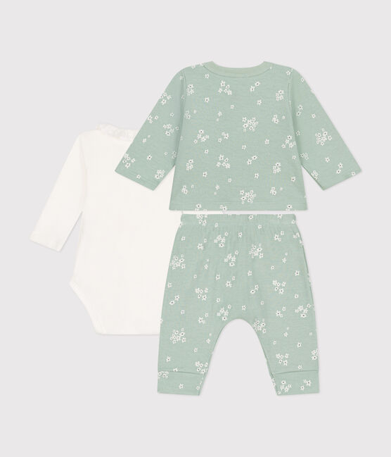 Babies' three-piece tube knit set HERBIER green/MULTICO white