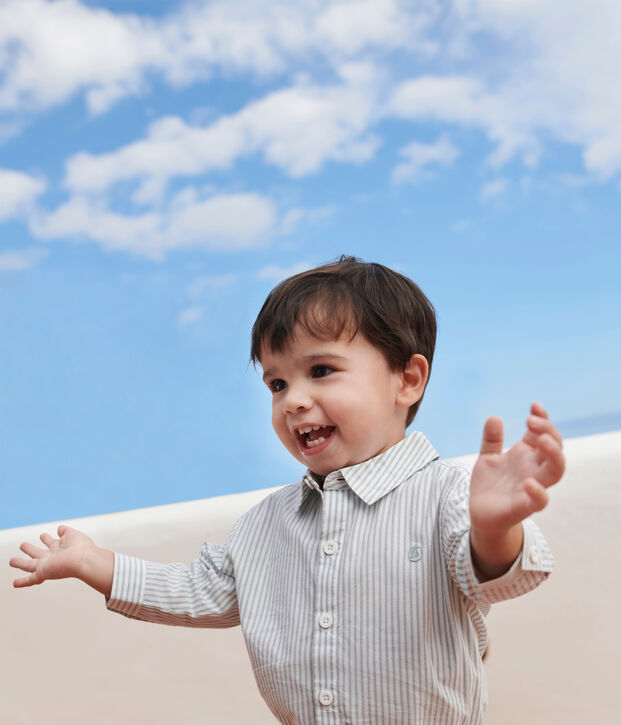 Babies' stripy cotton shirt green/white