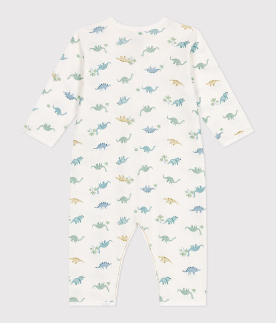 Babies' footless cotton dinosaur pyjamas MARSHMALLOW white/MULTICO white