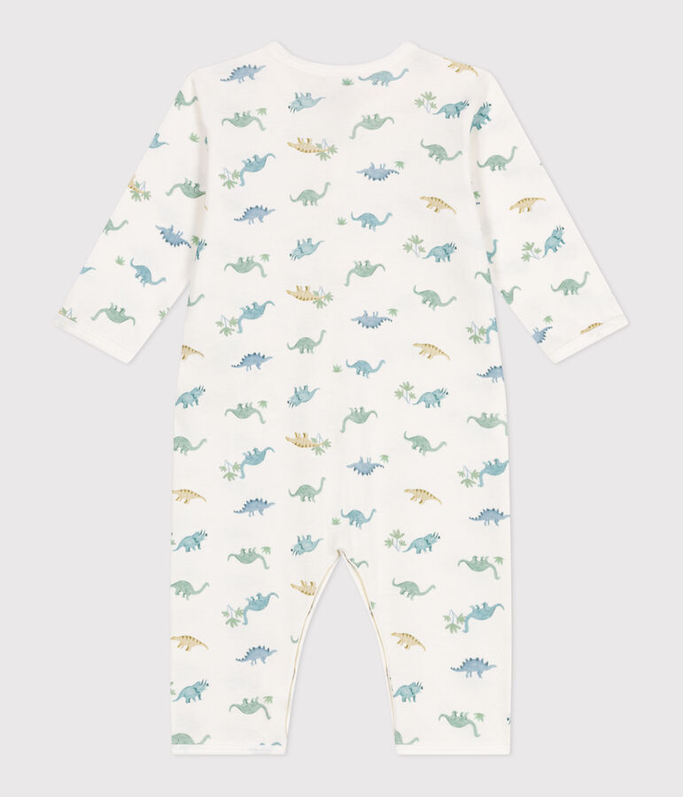 Babies' footless cotton dinosaur pyjamas MARSHMALLOW white/MULTICO white