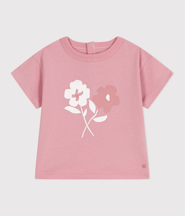 Babies' short-sleeved plain cotton T-shirt pink