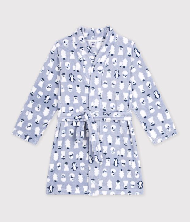 Children's printed fleece dressing gown blue/multicolor