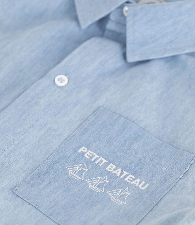 Children's short-sleeved cotton shirt blue
