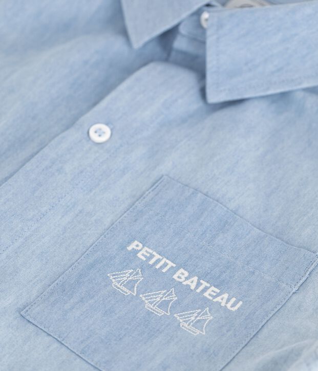 Children's short-sleeved cotton shirt blue