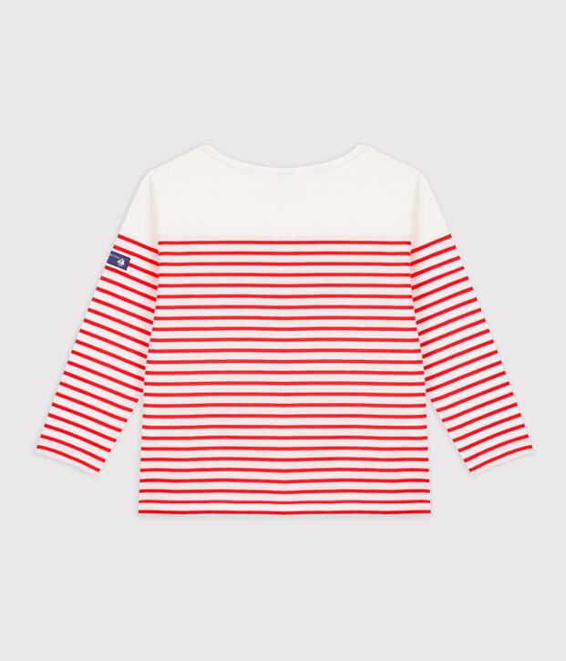 Children's stripy cotton Breton top white/red
