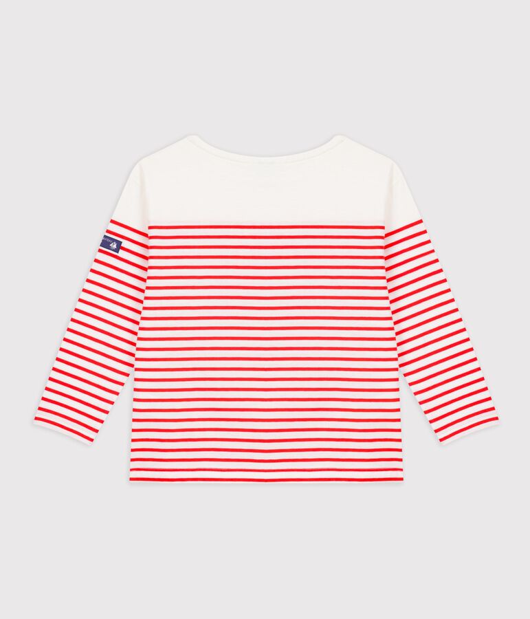 Children's stripy cotton Breton top white/red