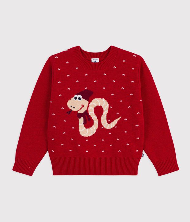 Boys' wool and cotton jacquard jumper red