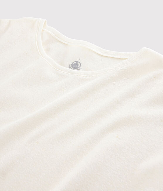 Women's Plain Linen and Cotton Blend T-Shirt MARSHMALLOW white
