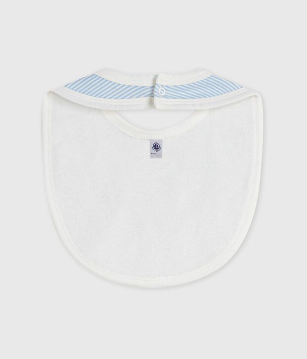 Newborn babies' stripy cotton bib blue/white