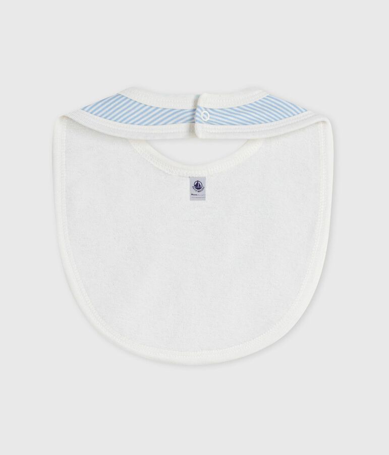 Newborn babies' stripy cotton bib JASMIN blue/MARSHMALLOW white