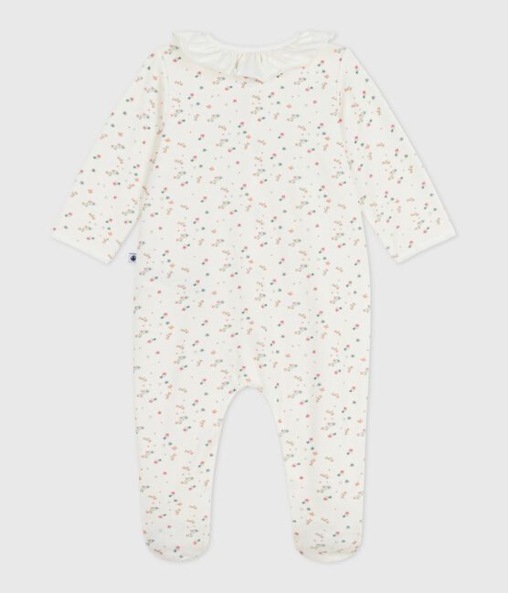 Babies' floral velour pyjama suit with a collar MARSHMALLOW white/MULTICO white