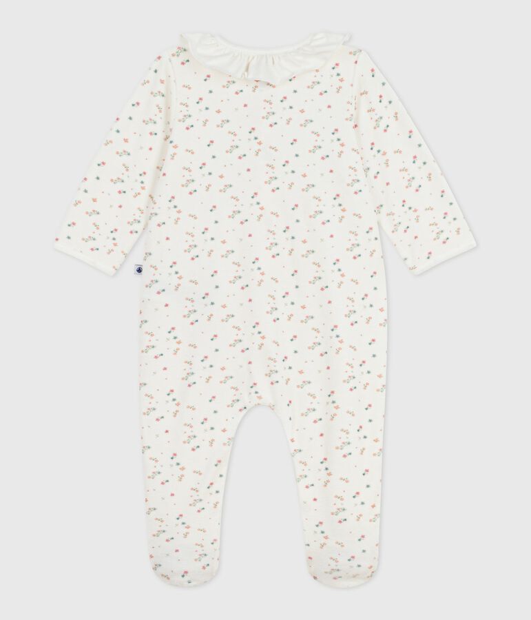 Babies' floral velour pyjama suit with a collar white/multicolor