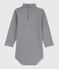 Babies' Stripy Long-Sleeved Roll Neck Cotton Bodysuit DUCKY /MARSHMALLOW