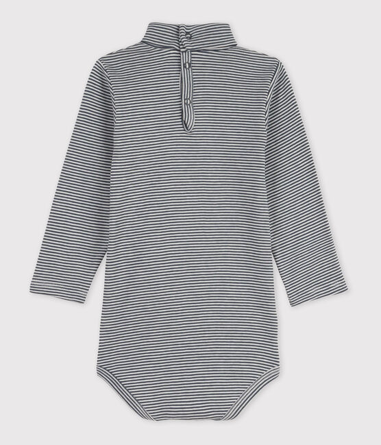 Babies' Stripy Long-Sleeved Roll Neck Cotton Bodysuit DUCKY /MARSHMALLOW