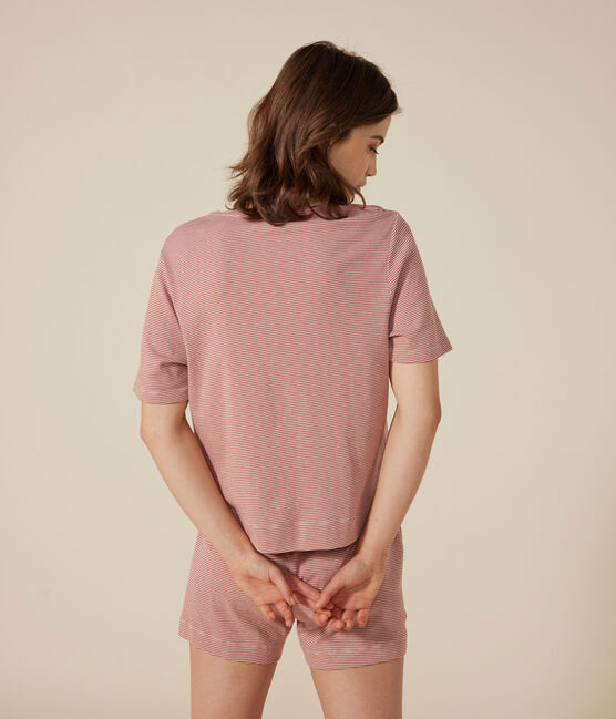 Women's Stripy Cotton Pyjama Shorts and T-shirt FAMEUX /MARSHMALLOW