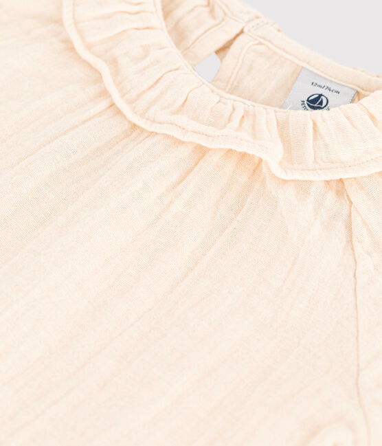 Babies' Short-Sleeved Cotton Gauze Blouse AVALANCHE Ecru