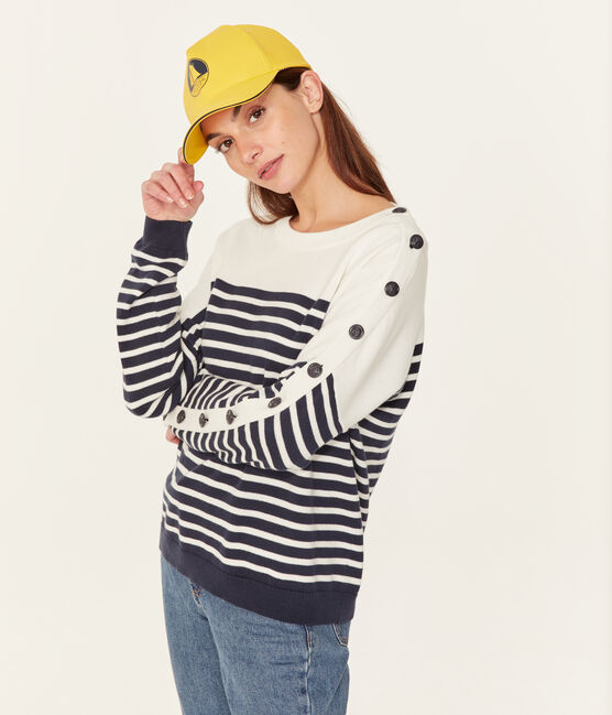 Women's breton jumper SMOKING blue/MARSHMALLOW white