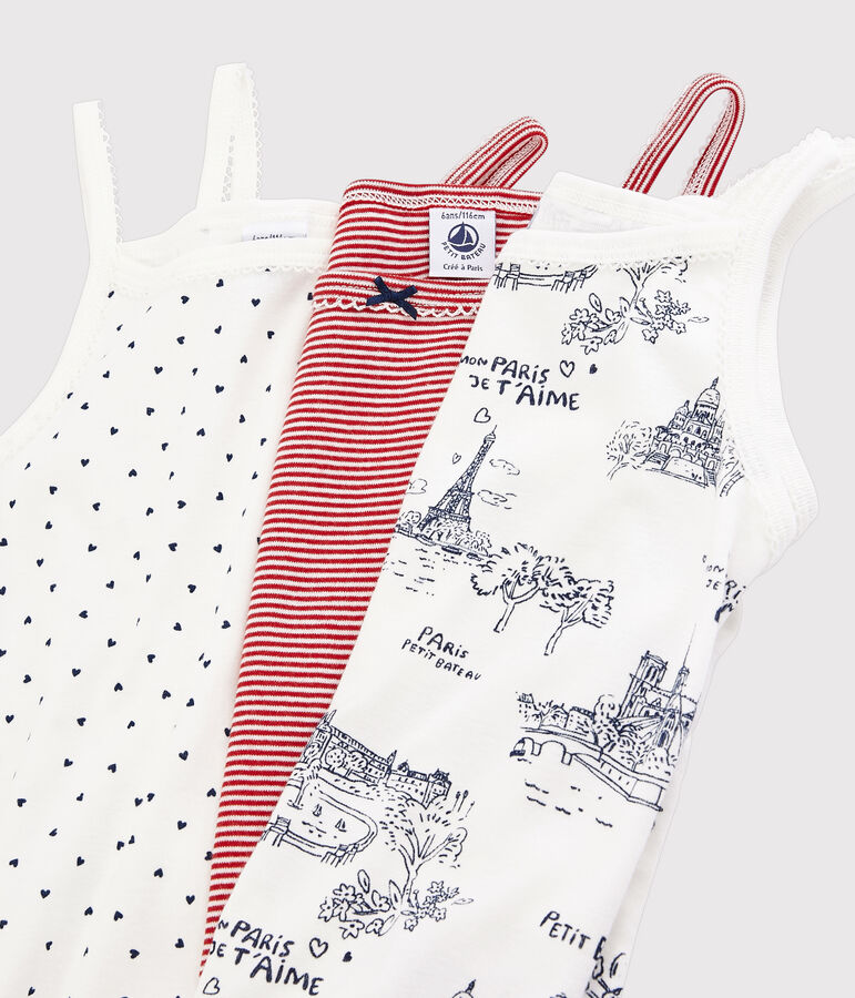 Girls' Paris Print Strappy Vests - 3-Pack multicolor