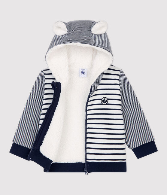 Babies' Sherpa Baseball Jacket MARSHMALLOW white/SMOKING blue