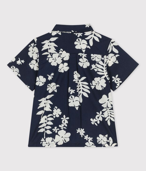 Boys' Short-Sleeved Poplin Shirt blue/white