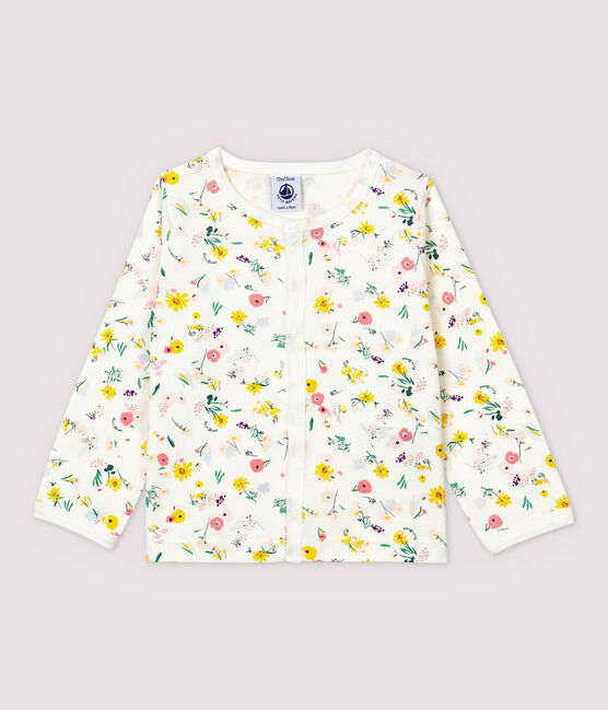 Baby Girls' Cotton Cardigan. MARSHMALLOW white/MULTICO white