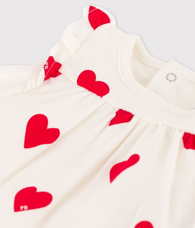 Babies' Organic Cotton Heart Print Dress With Bodysuit white/red