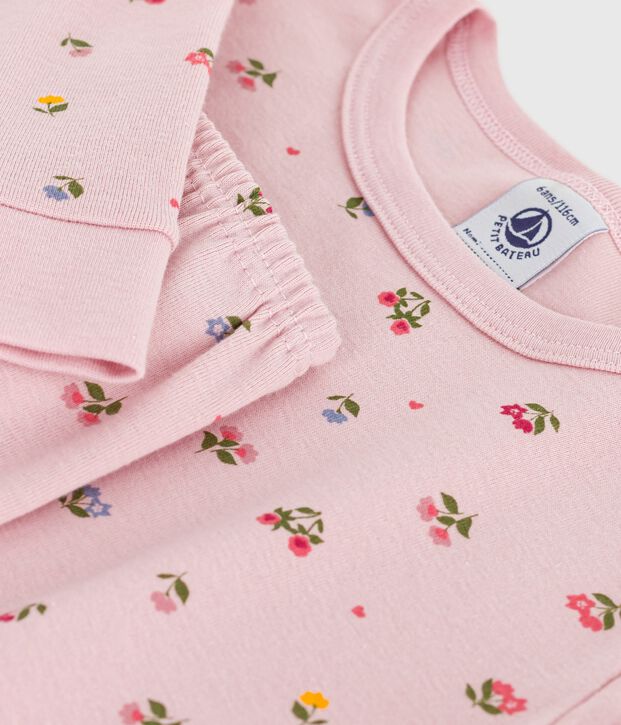 Children's pyjamas in cotton with a flower print and snug-fitting legs pink/multicolor