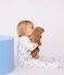 Babies' brushed fleece heart-print pyjamas with a collar MARSHMALLOW /ADRIATIC