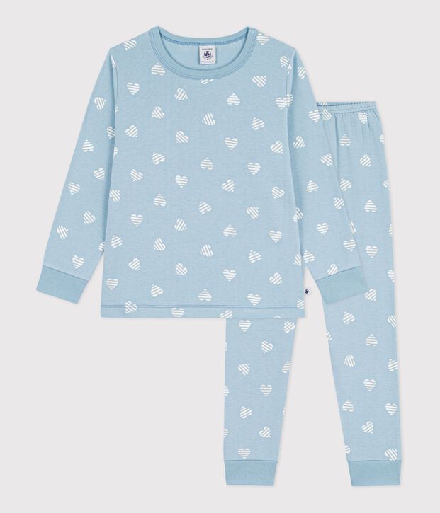 Children's heart print cotton pyjamas green/white