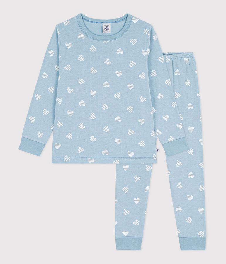 Children's heart print cotton pyjamas green/white