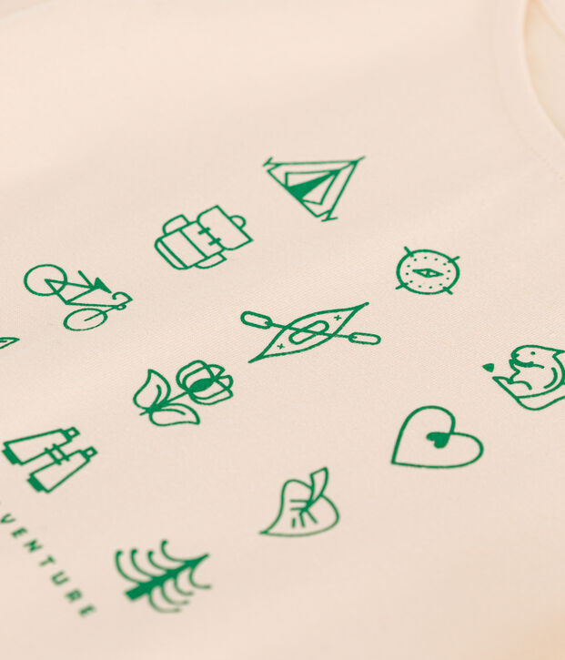 Girls' Lightweight Jersey T-Shirt Ecru/green